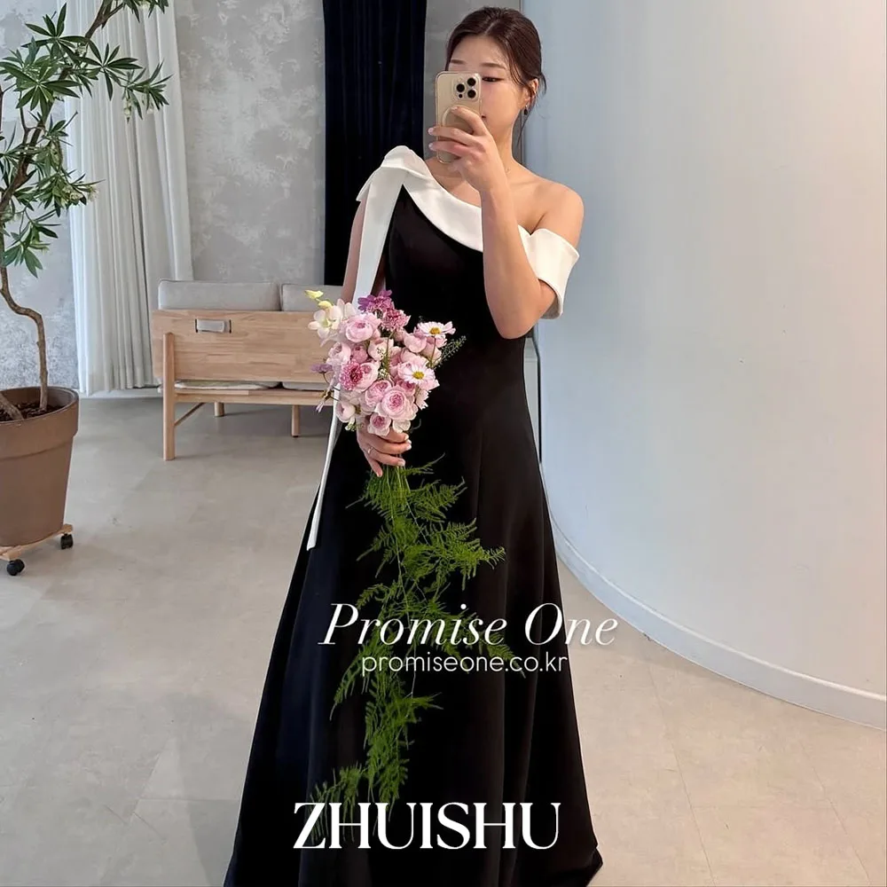 ZHUISHU One Shoulder Korean Wedding Dresses Black Women Evening Dress for Wedding Party Customized Photo Shoot Gown for Bride