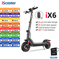 iScooter iX6 1000W Electric Scooter 11 inch EScooter 17.5Ah 25 km/h 55-65km Range Powerful Electric Scooter Foldable E-Scooter