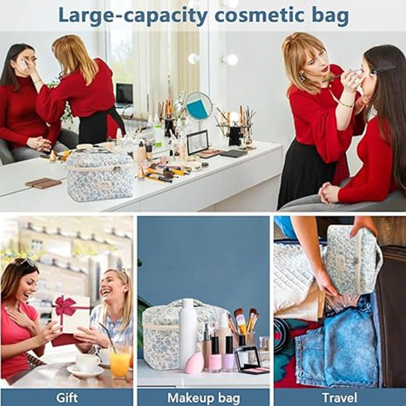 Borsa cosmetica borsa per il trucco stampata a fiori di grande capacità portatile organizzatore di immagazzinaggio portatile accessorio per borsetta