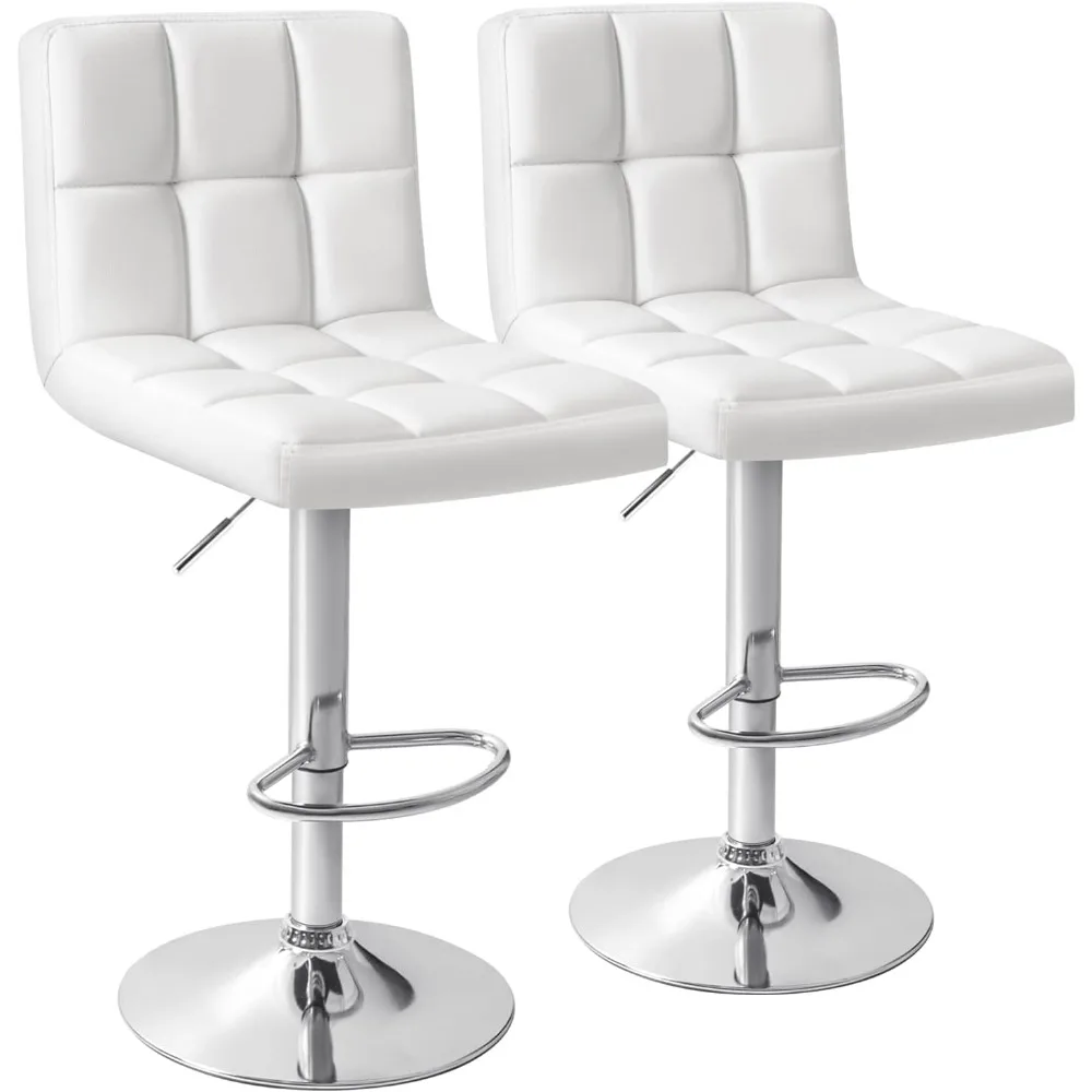 

Bar Stools Modern PU Leather Adjustable Swivel Barstools, Barstool with Back Set of 2 (Leather, White)