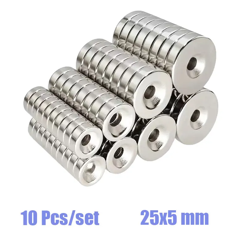 10 Pcs 25x5 mm Strong Magnets Hole Round Countersunk Neodymium Magnetic Permanent NdFeB Magnet 25X5 Strong Permanent Magnets