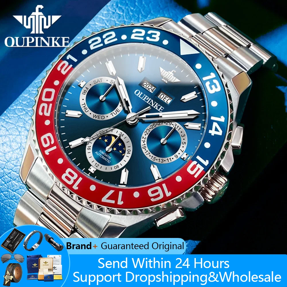 

OUPINKE 3271 Automatic Mechanical Man Watch Classic Luxury Perpetual Calendar Moon Phase Waterproof Luminous Men's Dress Watches