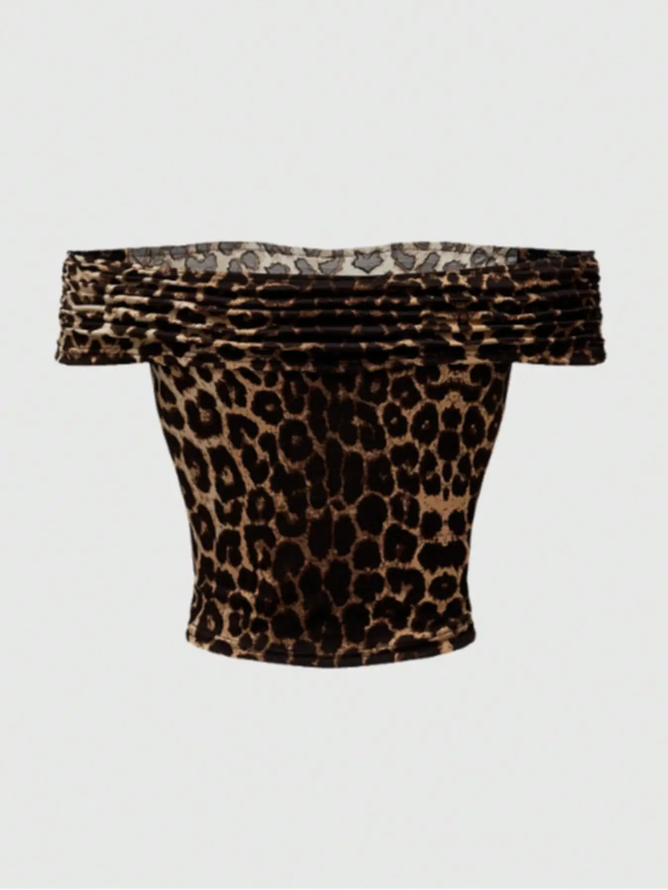 Ladies Leopard Print Ruffle Shoulder T-Shirt Casual Short Style Top for Daily Holiday Vacation Outdoor Activities