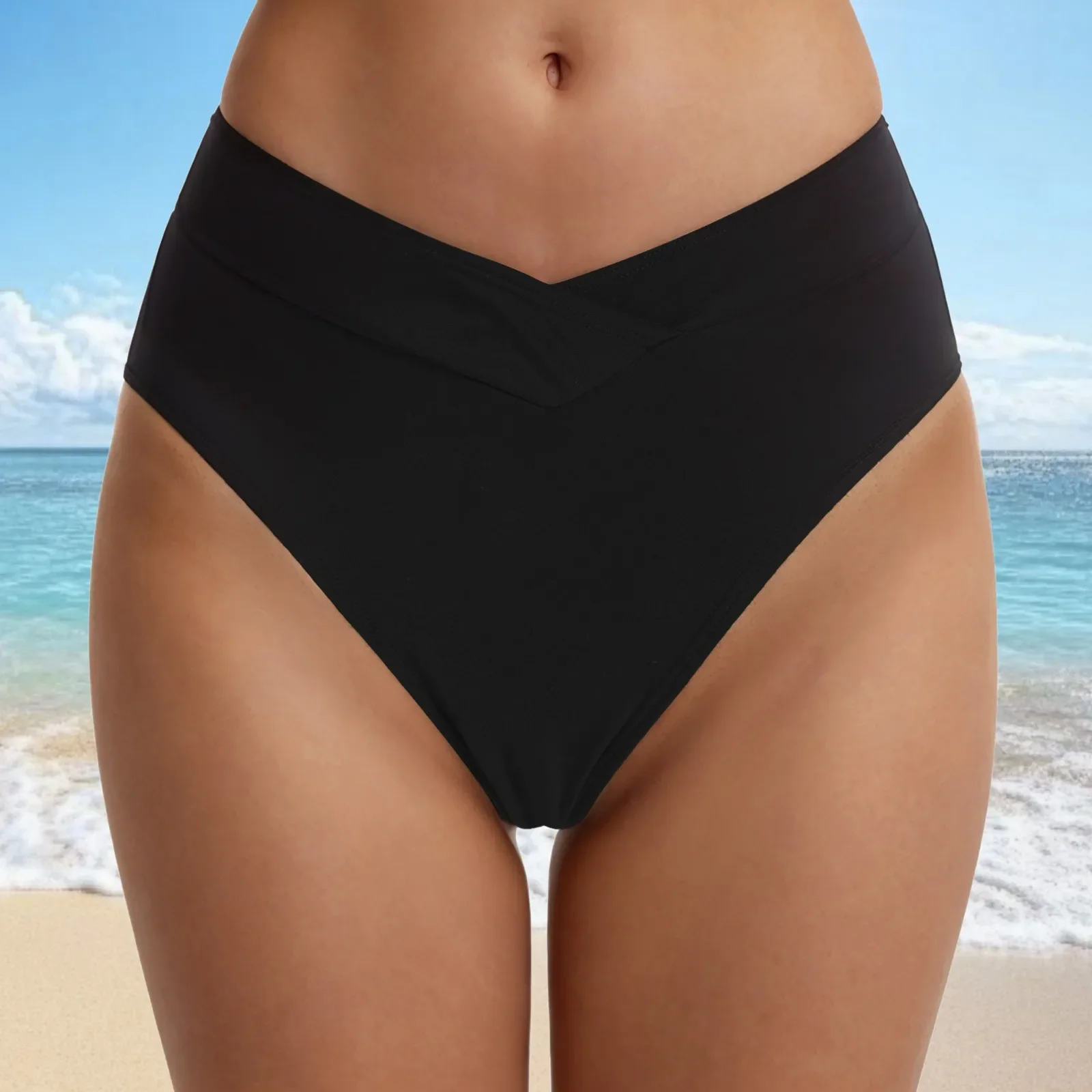 

Swimwear Thongs Women V Cut Full Coverage Bikini Bottom High Waist Swimming Wear Fit Briefs Solid Color Loose Comfy Underpants