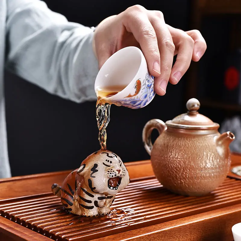 الأرجواني الرمال الشاي الحيوانات الأليفة الديكور لطيف ترحيب الثروة النمر الميمون الكونغ فو Teaware المنزل الإبداعية اليدوية الشاي اللعب الديكور
