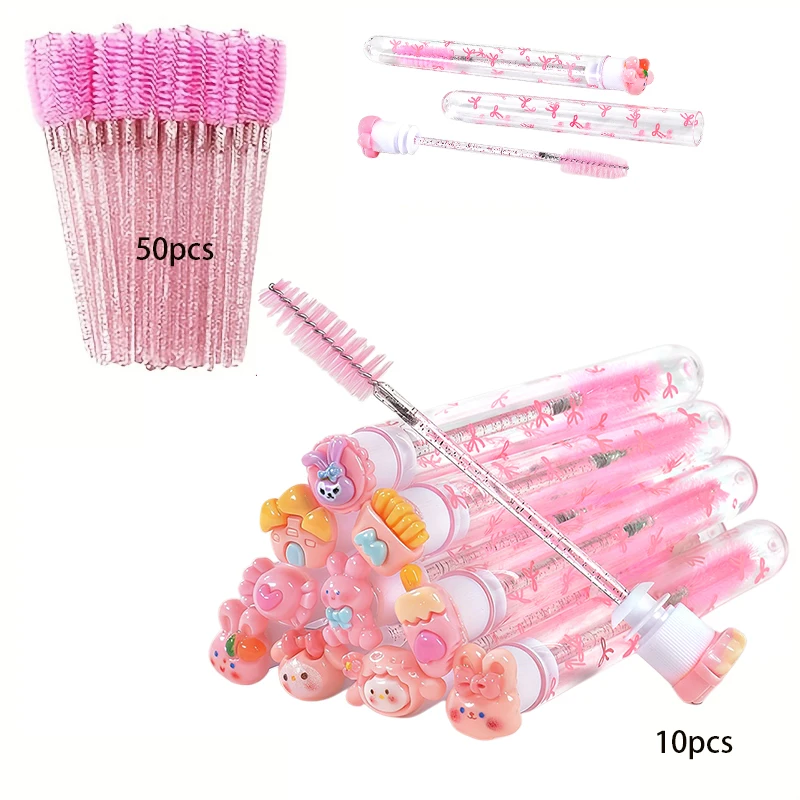 Conjunto de 60 Pincéis de Máscara com Estampa de Laço para Mulheres, Kit de Pincéis para Tubo de Máscara com Estojo Protetor, Pincéis de Maquiagem, Pincel para Sobrancelhas, Pincel para Cílios
