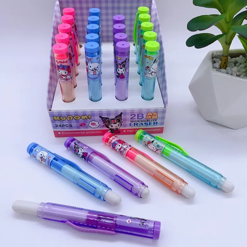 Sanrio Kuromi Melody Cartoon Can Push The Eraser Cute Portable Extendable Pencil Eraser Student Gift Eraser Stationery Supplies