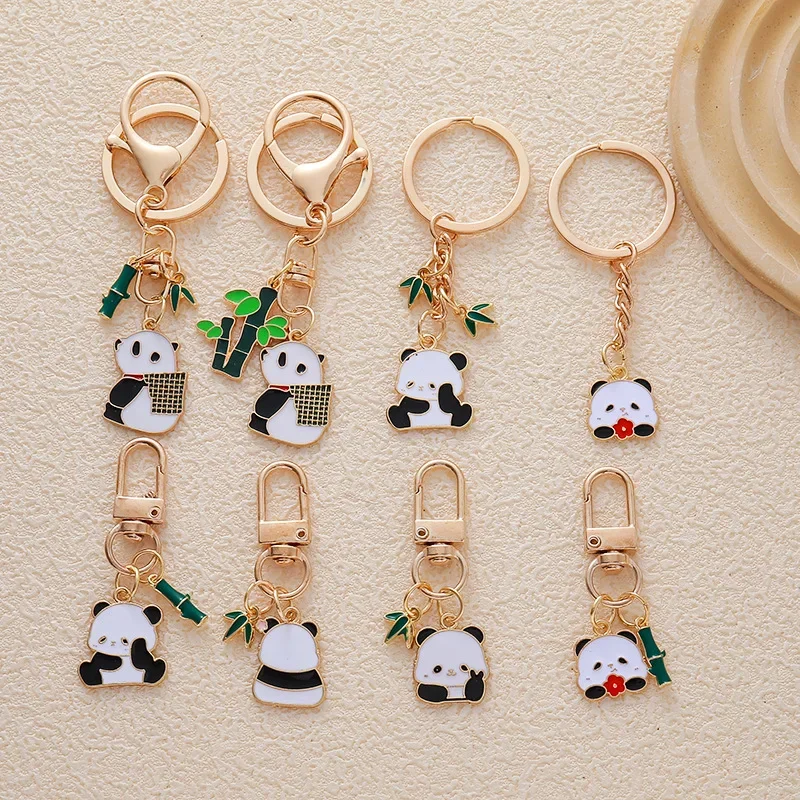 Estilo chinês Creative Handmade Keyring, Panda bonito Flower Keychain, Pingentes de casal, Saco Acessórios Presente, Chaveiro