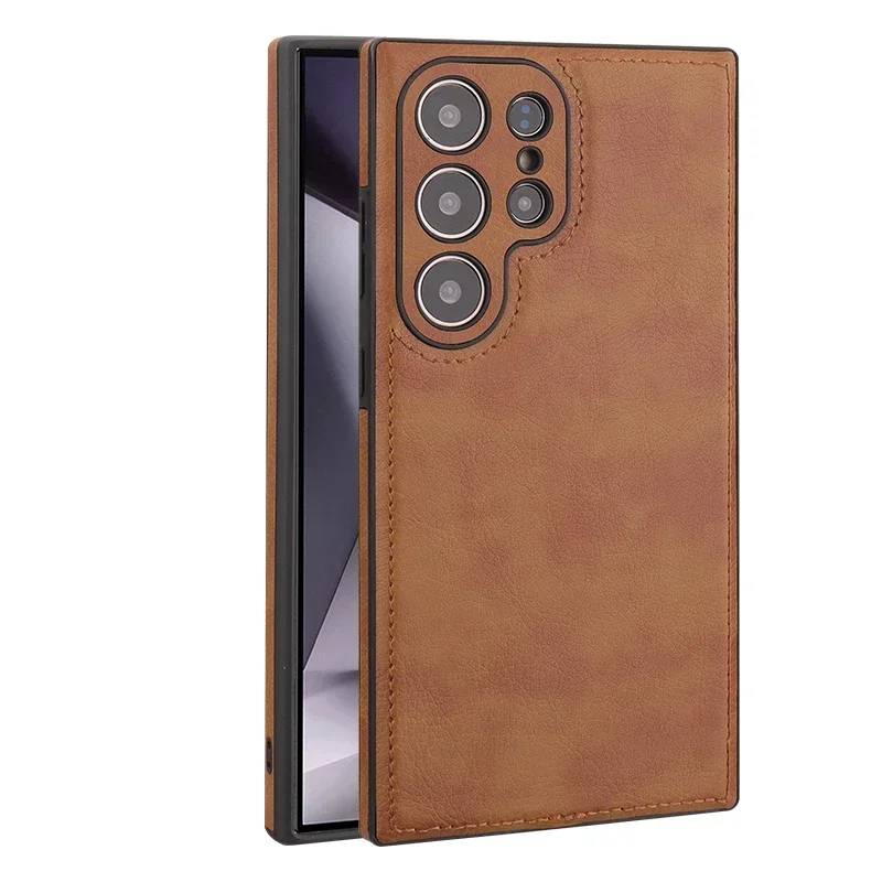 Luxury Vintage PU Leather Case for Samsung S25 Ultra S24 Plus S23 S22 S24Ultra Slim Camera Shockproof Soft Bumper Back Cover image 6