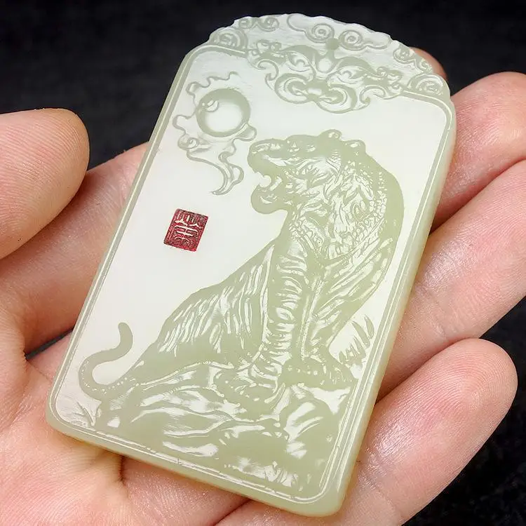

Hetian Jade, белый нефритовый кулон с тигром, мужской и женский афганский синий и белый нефритовый бренд зодиакального тигра и нефрита