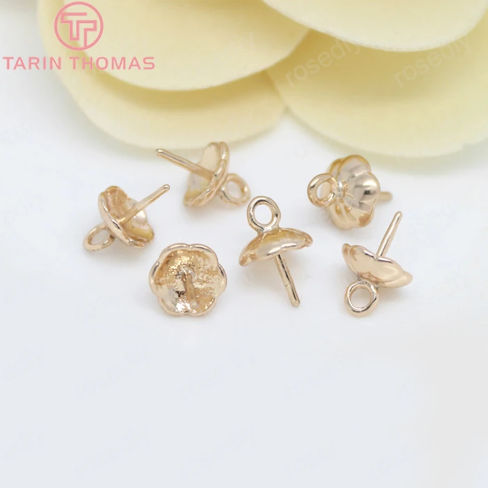 (3810)20PCS 5.5MM 7MM 24K Gold Color Plated Brass Half hole Beads Caps Charms Connector High Quality Diy Jewelry Accessories