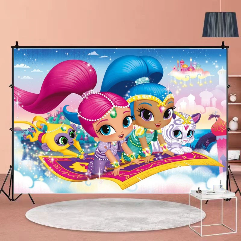

Shimmer and Shine Birthday Decoration Girl's Birthday Backdrop Cloth Children Party Wall Decorations Baby Shower Party Supplies