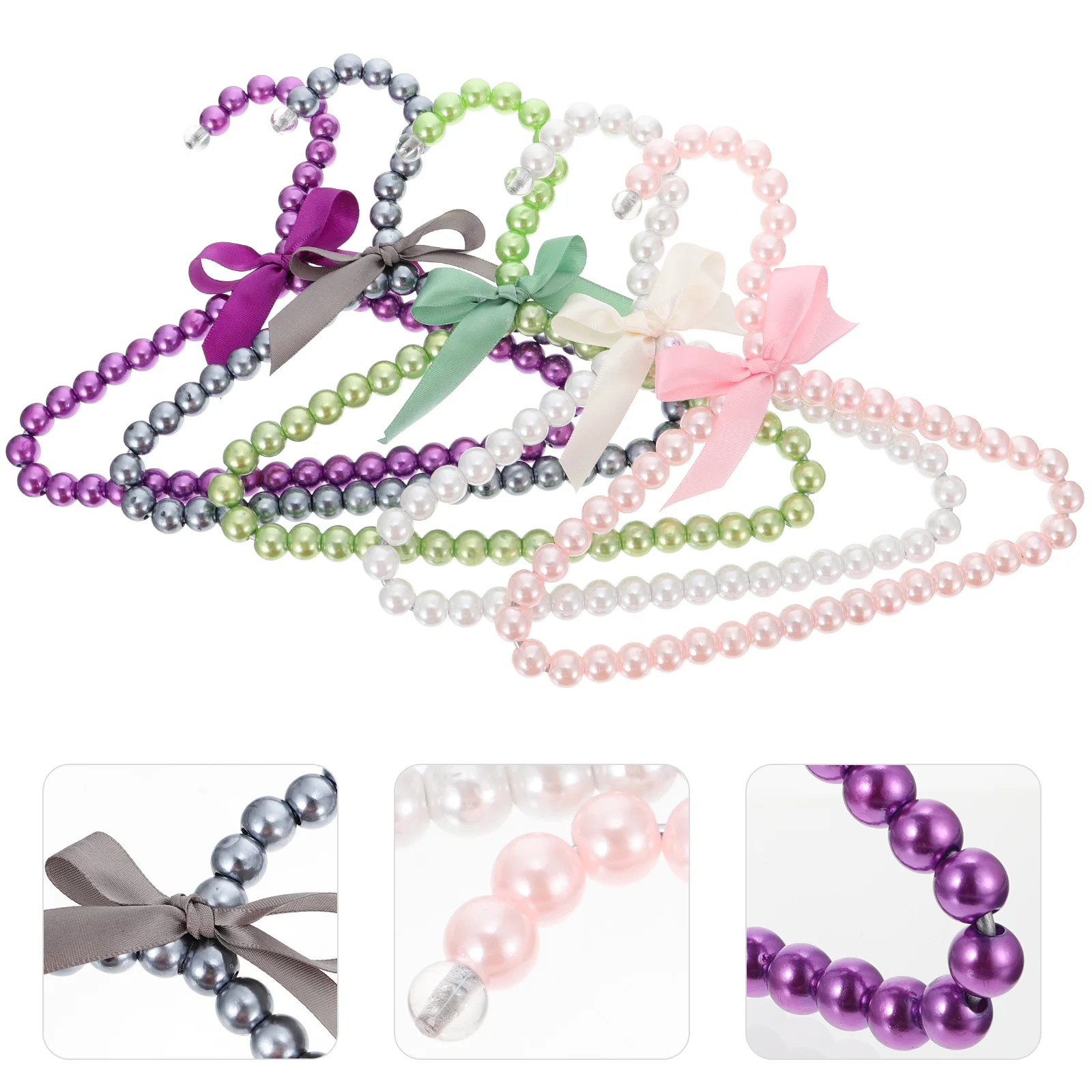 

5Pcs Attractive Pearl Pet Clothes Hangers Bowknot Decor Efficient Dog Apparel Organizers