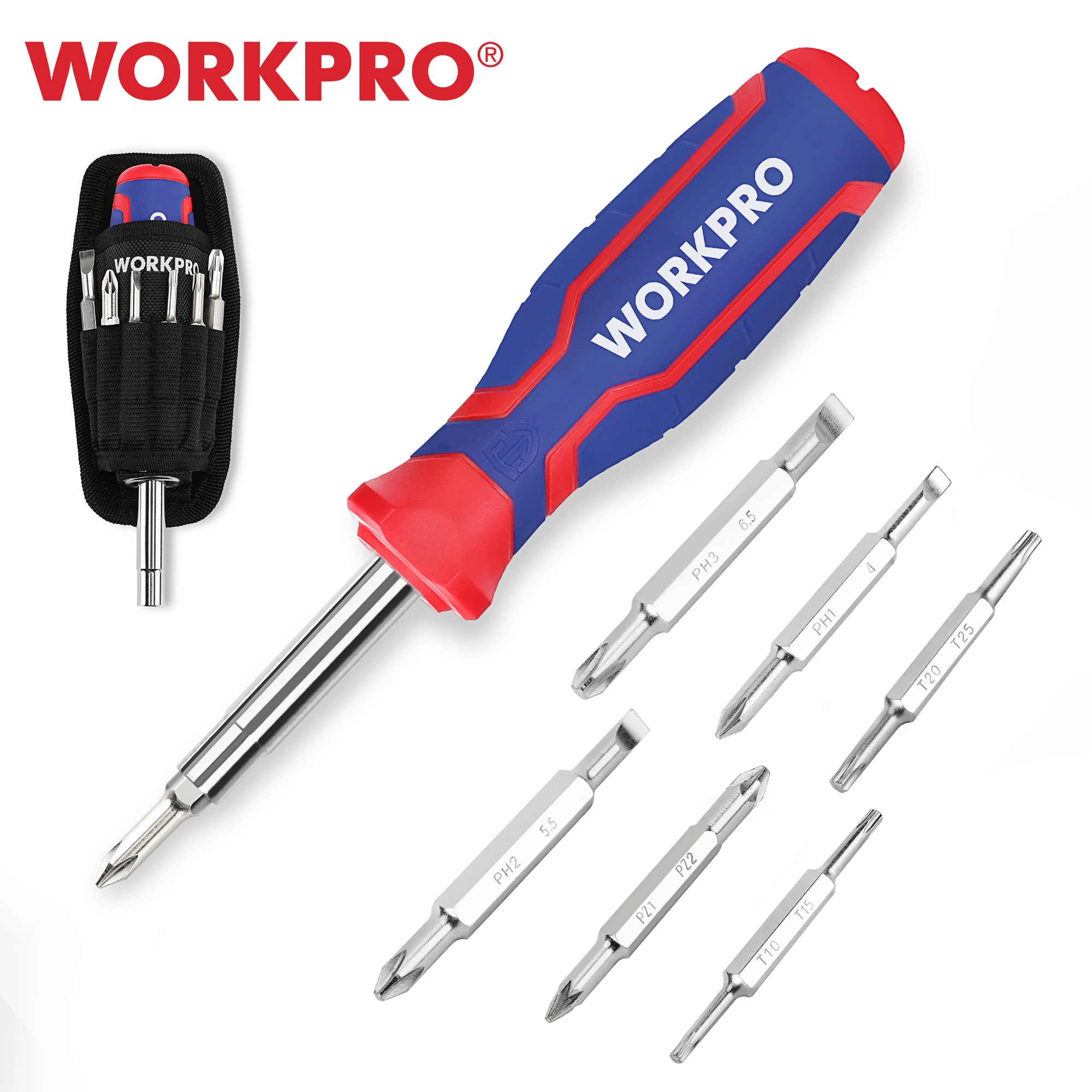 WORKPRO 14 in 1 Screwdriver Set Cr-V Screwdriver with FlatHead and Phillips-Head DIY Screwdriver Kit with Oxford Storage Bag