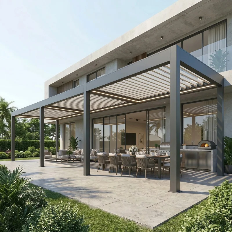 Engineering-Grade Aluminum-Resistant Waterproof Pergola Custom Sizes Installation Balcony Commercial Outdoor