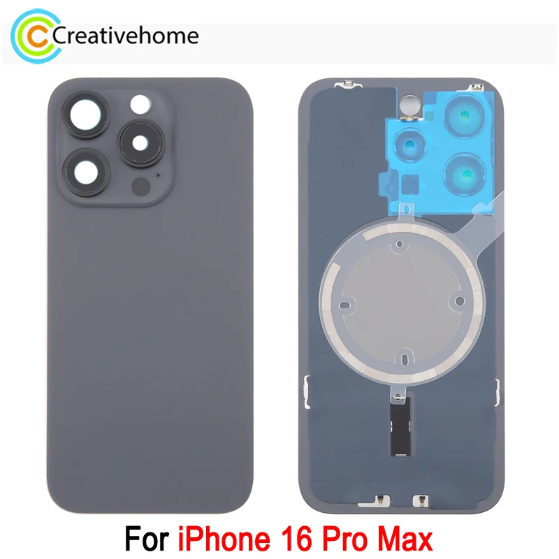 Glass Battery Back Cover For iPhone 16 Pro Max Rear Cover +Camera Lens Cover +MagSafe Magnet Repair Replacement Part, with Logo