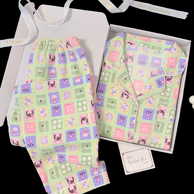 

Spring and Autumn Women's Pajamas Homewear Set Niche Ins Style Clouds Cotton Long-Sleeved Long Pants Student Pajamas Homewear