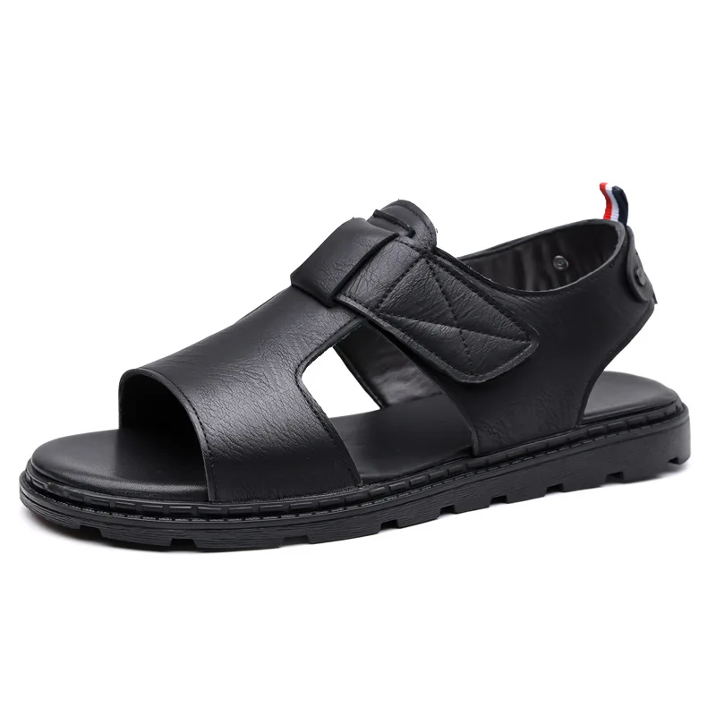 

Solid Color Roman Sandals for Men Summer New Designer Leather Sandals Male Fashion Casual Antiskid Beach Shoes Man