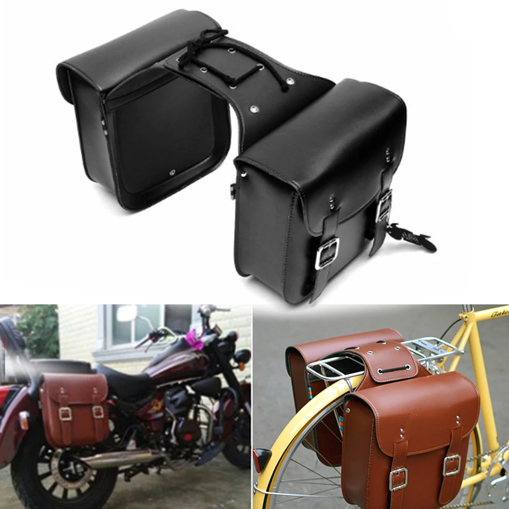 Retro Fashion Bike Motorcycle Saddle Bags Pouch Storage Case Side Luggage Tank Suitcase Waterproof PU Leather Motorbike Parts