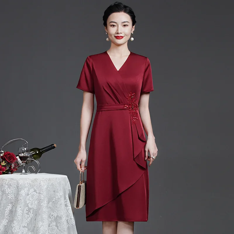 

Yourqipao A Swing Burgundy Cheongsam Fashion Show Young Mother Banquet Qipao Chinese Style Evening Wedding Dress for Women Party