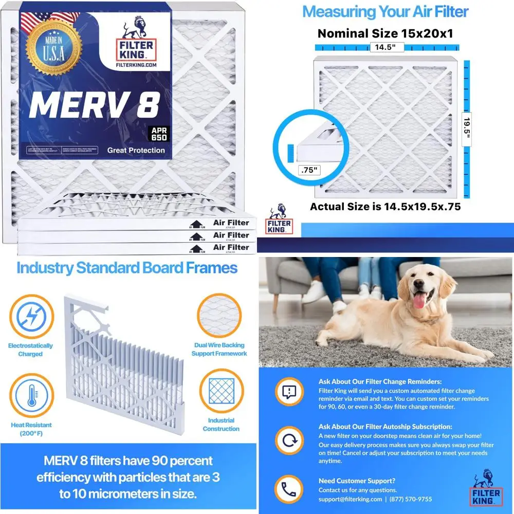 

Набор из 12 воздушных фильтров HVAC 15x20x1 MERV 8 плиссированных фильтров для печей кондиционера, сделано в США, настоящий размер 14,5x19,5x0,7 дюймов
