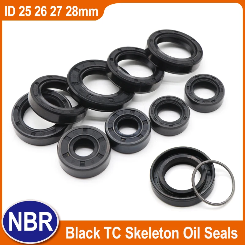 

ID 25/26/27/28mm TC NBR Oil Seals OD 32mm ~ 56mm THK4/5/6/7/8/10/12mm Black Nitrile Rubber Oil Resistant Double Lip Shaft Gasket