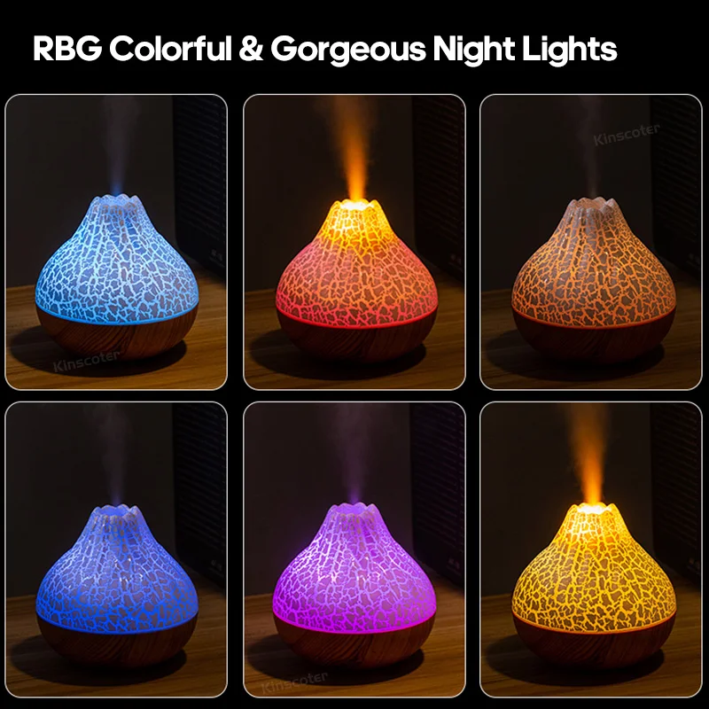 

Volcano Air Humidifier 300ml Desktop USB Water Mist Diffuser Purifier Air Freshener Nebulizer with Colorful Ambient Night Light