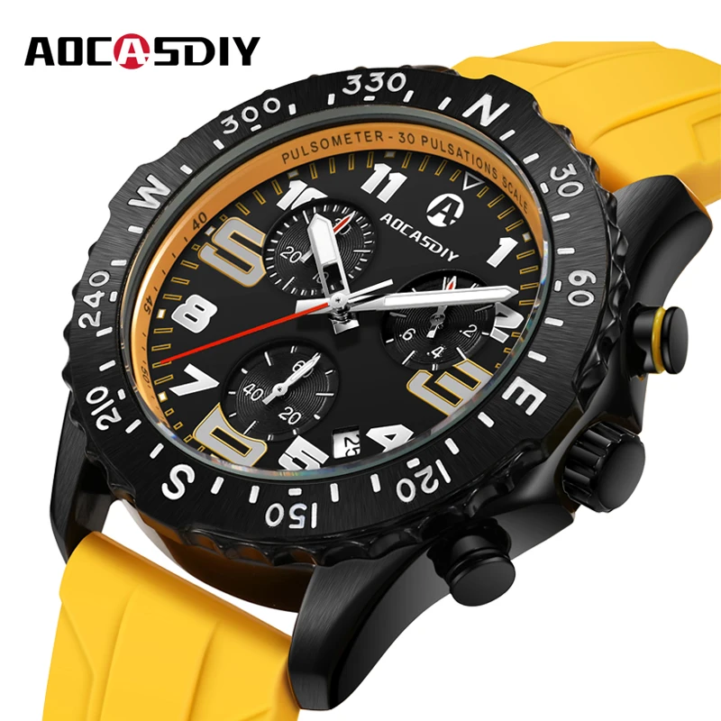 AOCASDIY High Quality Brand Endurance Pro Chronograph Luxury Multifunction Professional Silicone Strap Quartz Watch for Men Gift