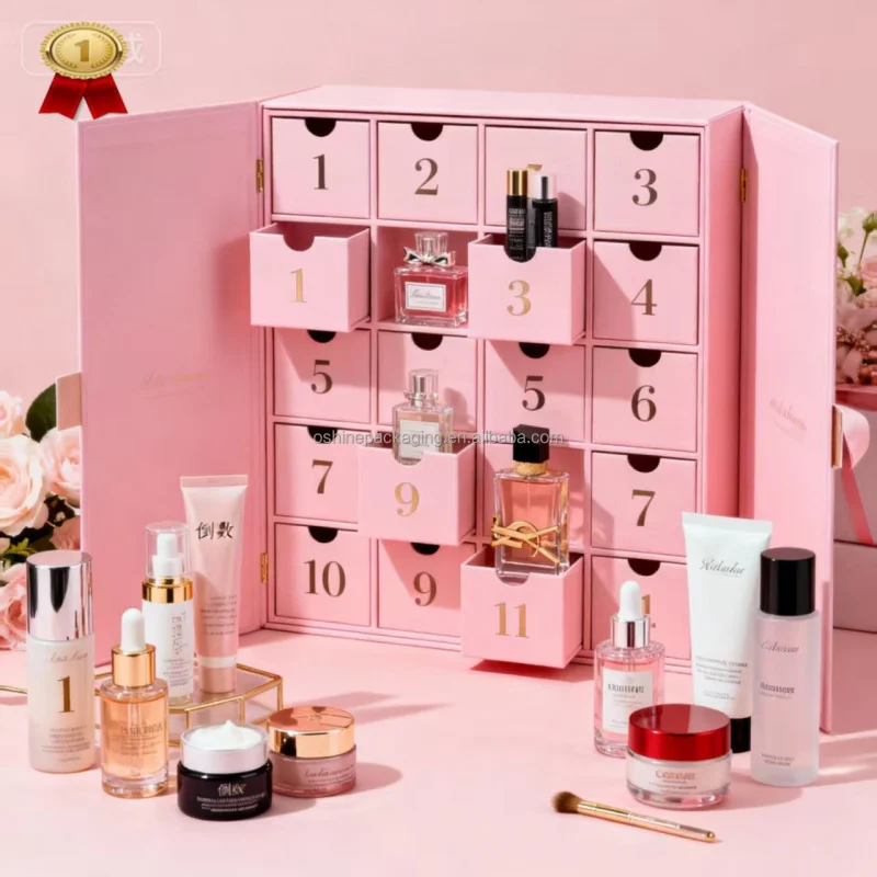 custom.Custom Printed High-End Advent Calendar Boxes Waterproof Sponge Lined Interactive Packaging Beauty Samples & Miniatur