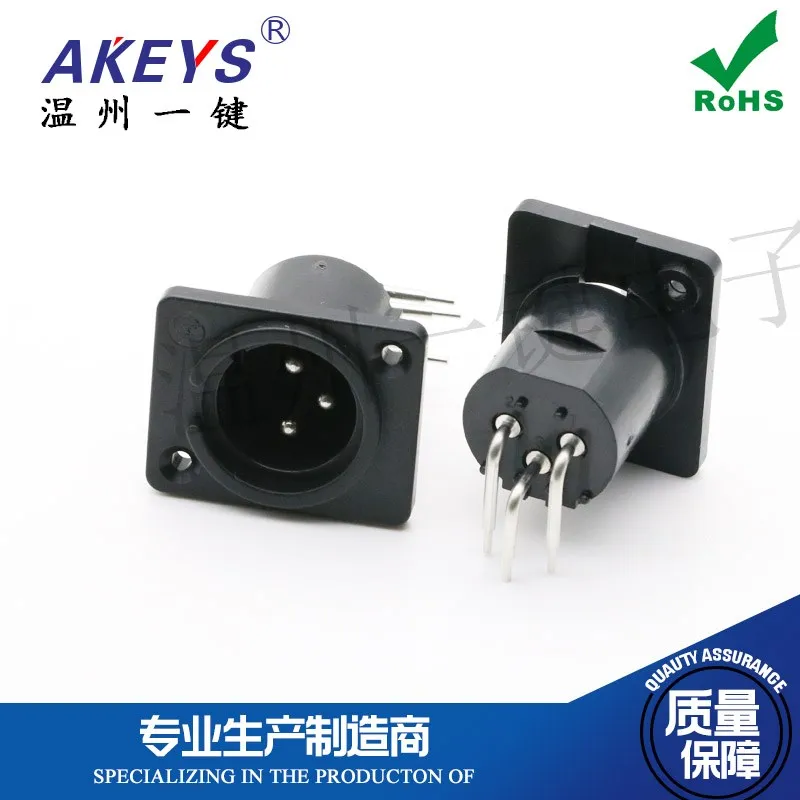 3pcs CT3-06M Microphone Socket, 3-Pin, 3-Core Male, Black XLR Seat, Sound Box, Speaker Plug, Square With Hole