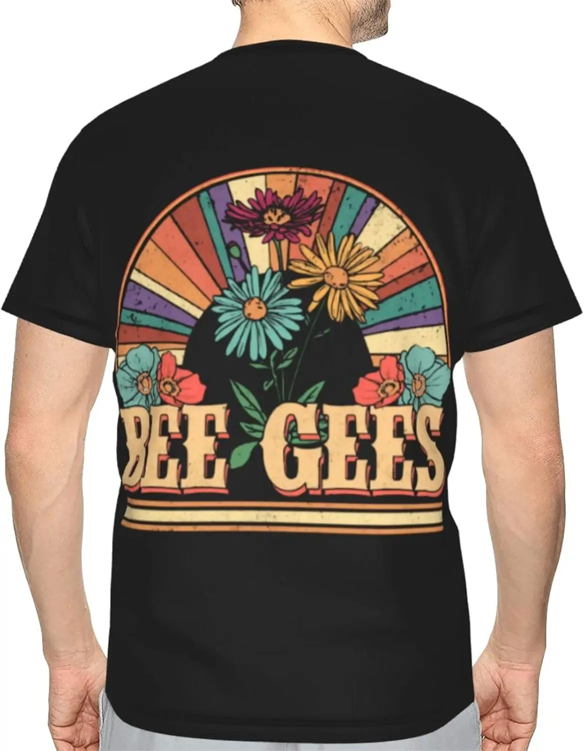 Bee Music and Gees Shirt Men's Fashion Breathable Pattern Short-Sleeve Tshirt Casual Personalised Tee Tops Black