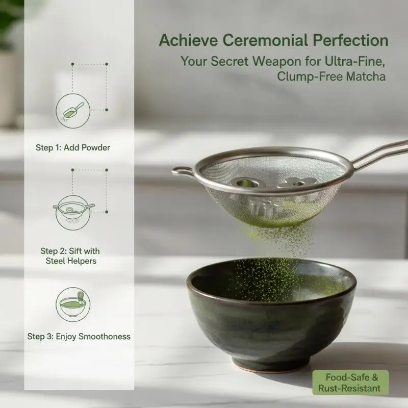 Stainless Steel Matcha Sifter Fine Mesh Anti-Caking Durable Portable Baking Sieve for Professional Baking Use