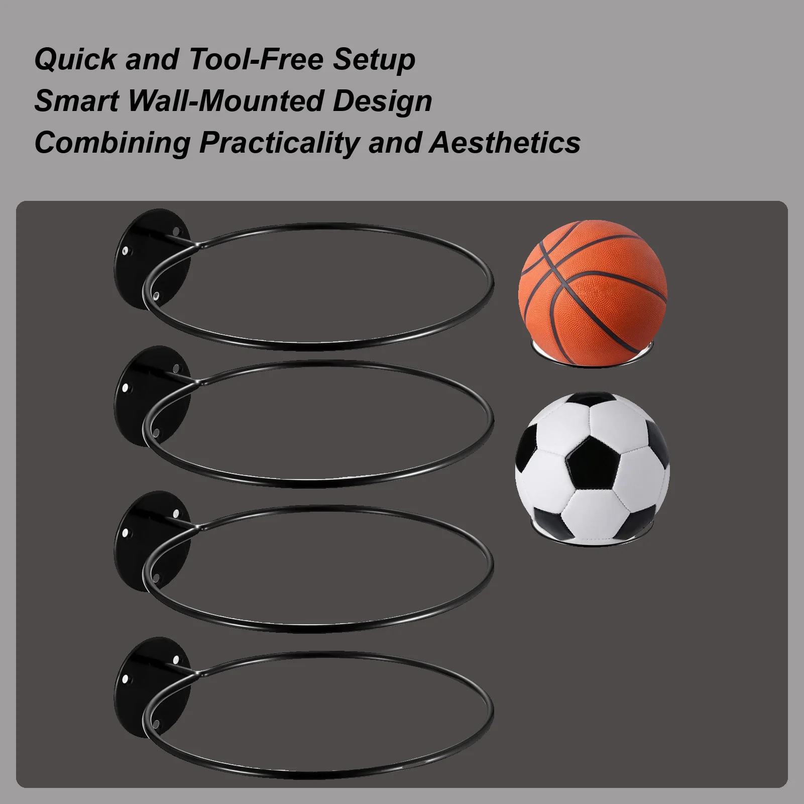 1pc Metal Wall Mounted Sports Ball Display Stand For Basketball Football Volleyball Durable Wall Storage Rack