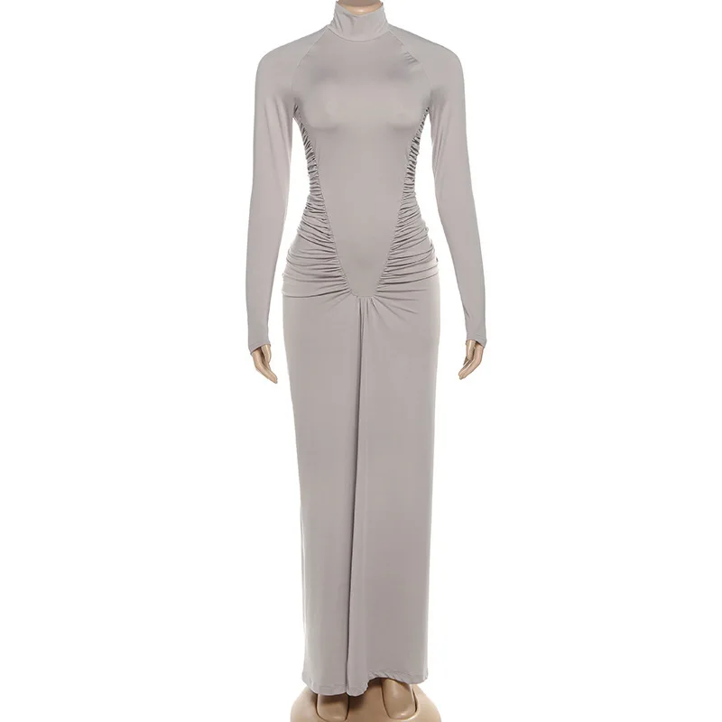 Blifanbo 우아한 터틀넥 가을 맥시 드레스 여성 하이 웨이스트 셔링 바디콘 긴 소매 섹시 클럽 파티 이브닝 드레스 패션