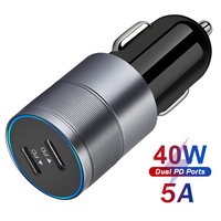 40W Dual PD Fast Car Charger 5A Fast Charging Adapter Dual Type C PD 20W+20W for IPhone 13 12 11 Pro Max Samsung Xiaomi Android