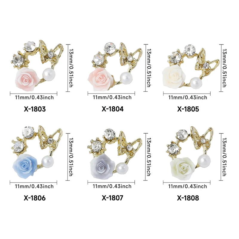 5Pcs Butterfly Wreath Rose Nail Diamond Alloy Girl Nail Charm Nail Art Decoration Accessorie Stereoscopic Nail Art Enthusiasts