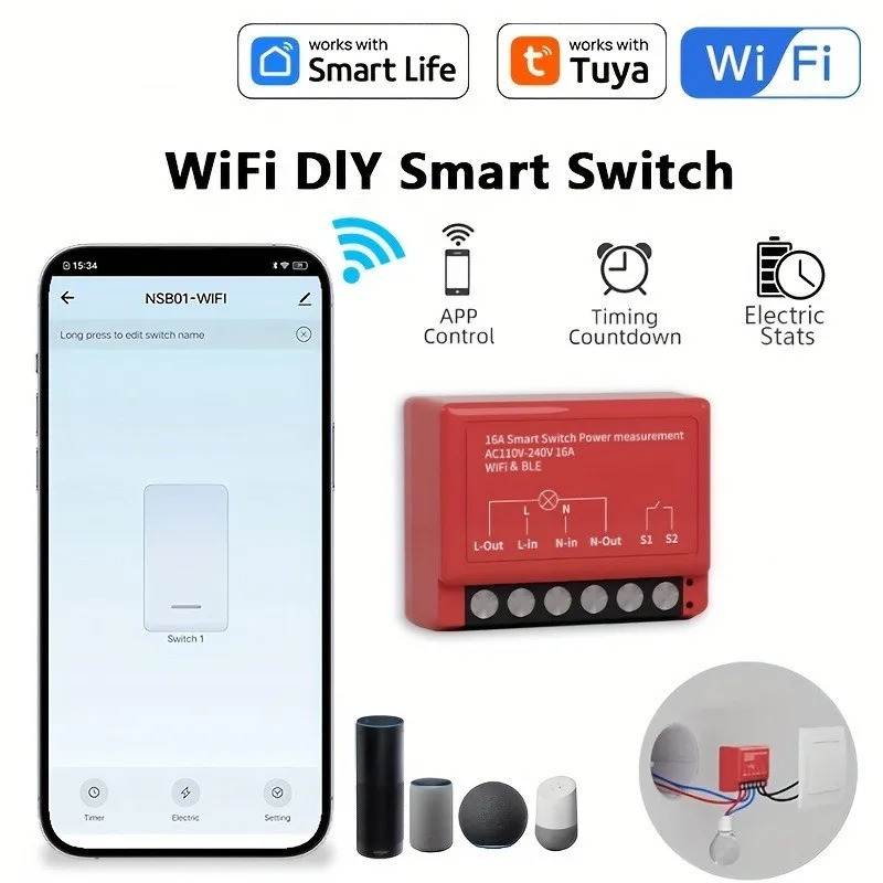 

Wi-Fi tuya smart home switch on-off controller APP remote control with timing Google/Alexa DIY smart switch module