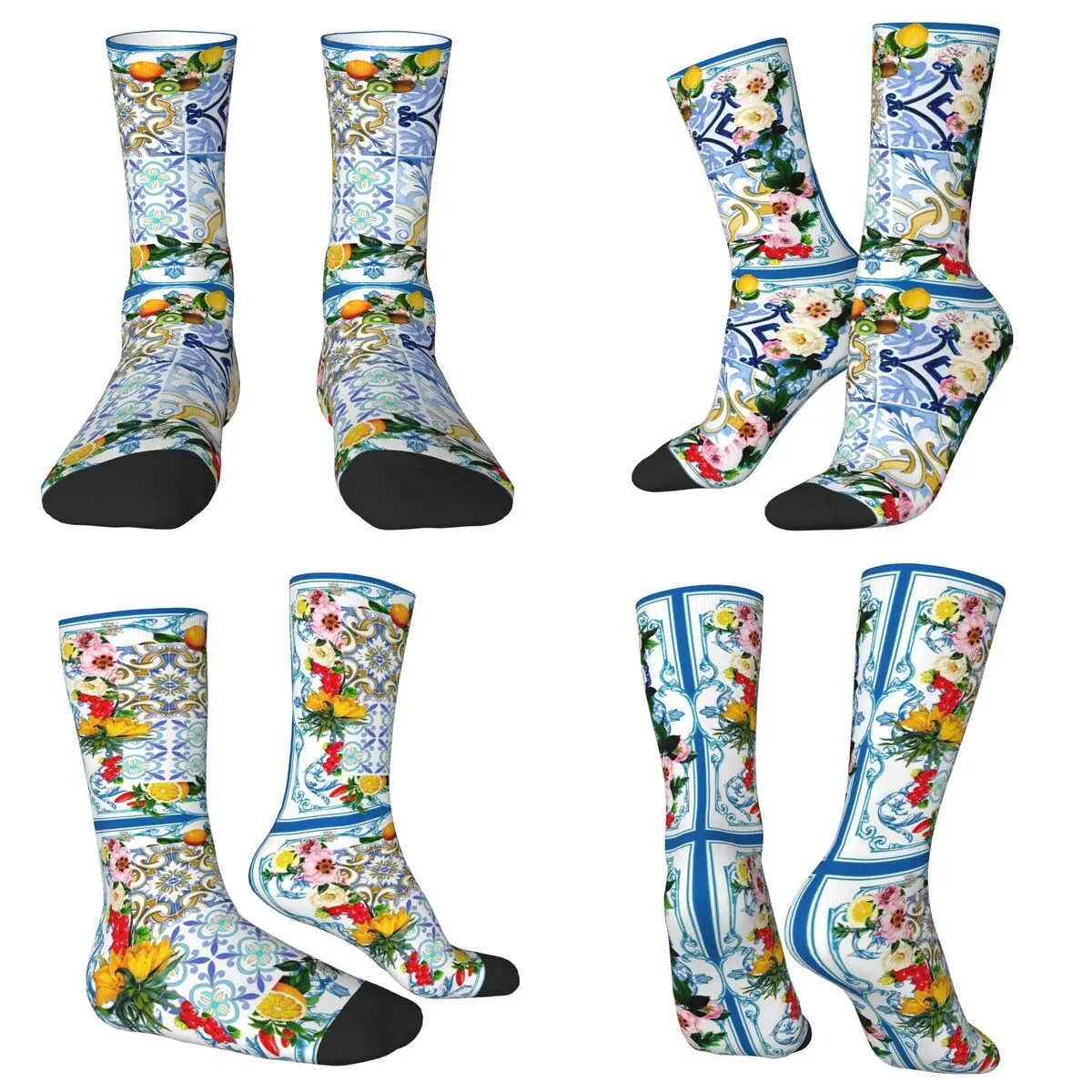 

Сицилийская плитка, лекарственный мозаика, лимоны, носки Harajuku, высококачественные чулки, всесезонные длинные носки, аксессуары для унисекс