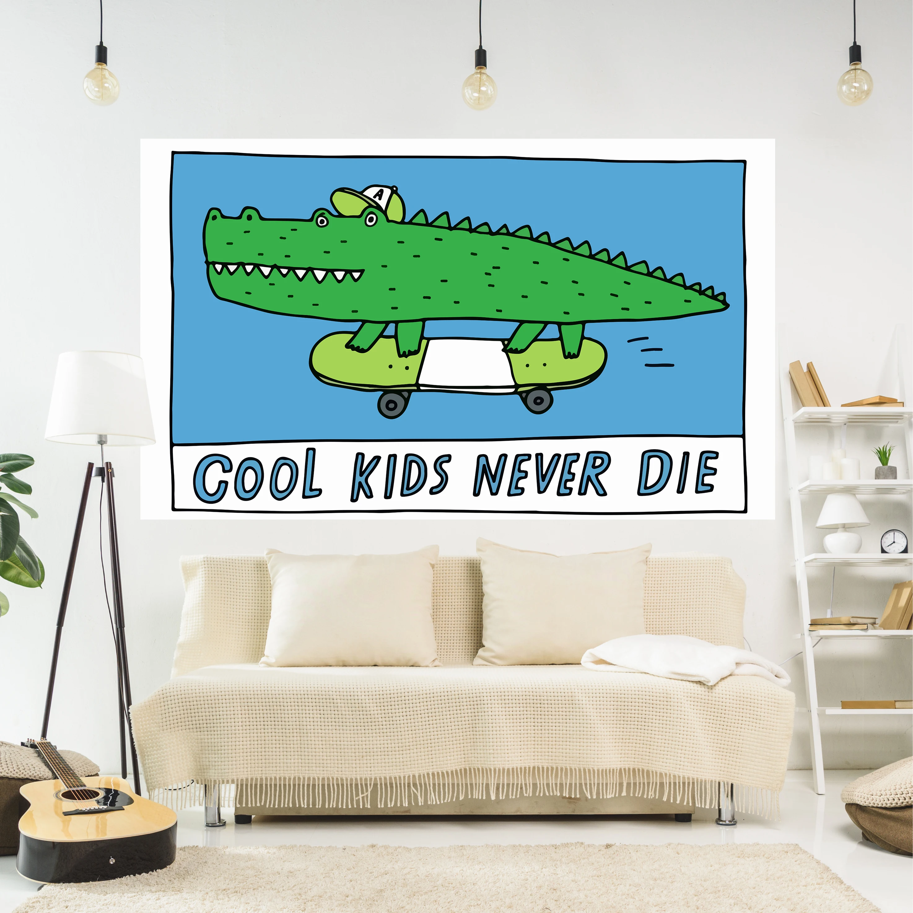 Cartoon Crocodile Tapestry Wall Hanging Cool Kids Never Die Printed Bedroom Or Hoom Decoration Party Background Sofa Blanket