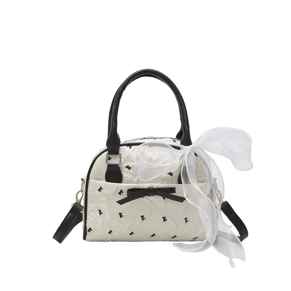 

Fashion Stylish Bow Bowling Bag Versatile Sweet Ribbons Shoulder Bag Leisure Small Women's Handbags Commuting