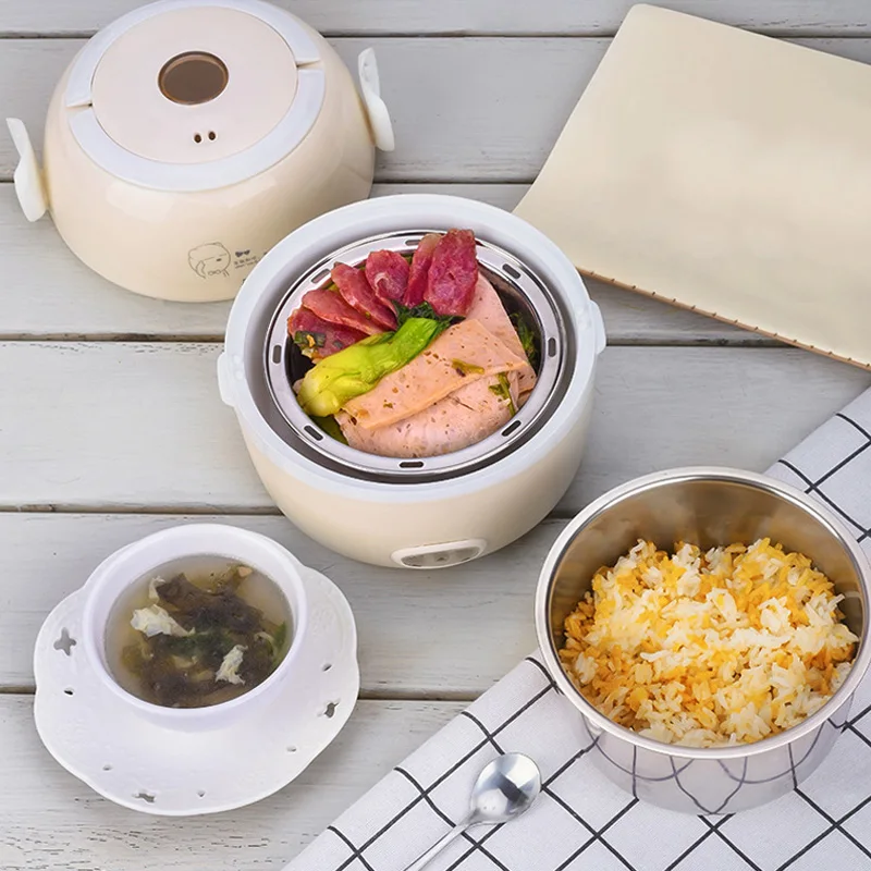 MINI Rice Cooker Insulation Heating Electric Lunchbox 2 Layers Portable Steamer Multifunction Automatic Food Container 110/220V