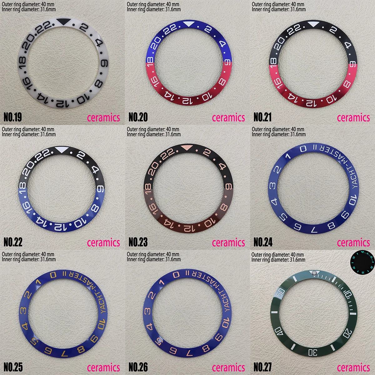 40 мм, керамическое кольцо для часов, внешнее кольцо для фотографий, аксессуары для часов, внешний диаметр 40 мм, внутренний диаметр 31,6 мм
