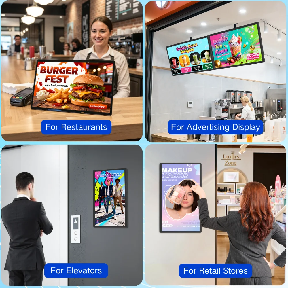 Elc Wf-Series Rk3588S2 6 Tops 4+64Gb Android 13 300 Nits IP65 Wall-Mounted POE Tablet LCD Display for Shopping Mall Advertising