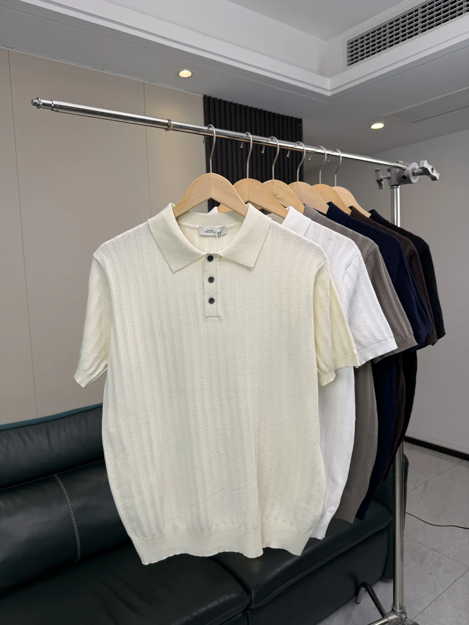 Cool Breathable Men's Knitted Summer Casual Short Sleeve  Shirt Texture Versatile Fashion Urban Standard Fit Youth Daily ...