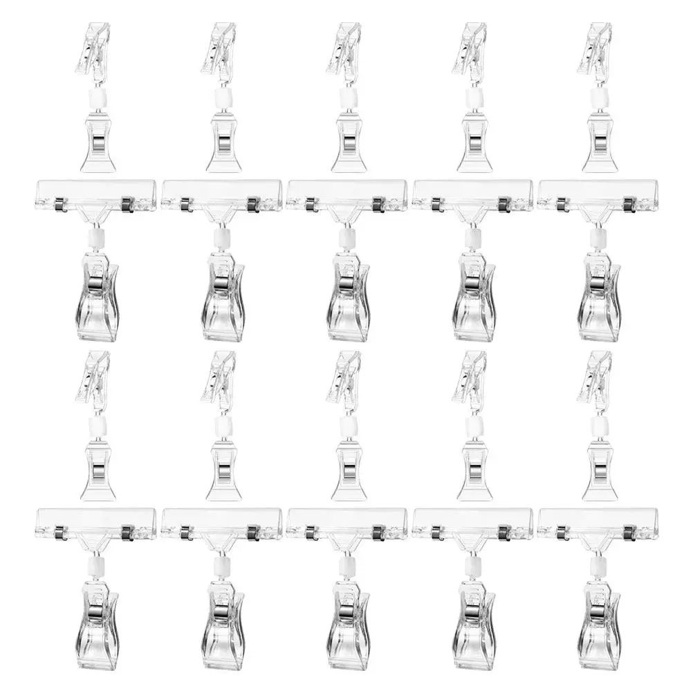 20Pcs Rotatable Clear Poster Clips for Price Tags Name Badges Sign Holders Merchandise Display Retail Store Supplies Card