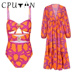 CPUTAN 2024 New Push Up Bikini Set With Cover Up Two Piece Swimsuit Women Print Swimwear Brazilian Monokini Bathing Suit Skirt