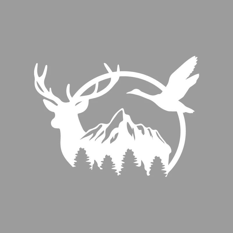 1Pc 2D Flat Hunting Deer Duck Mountain Vinyl Sticker, Waterproof Decal for Truck Car Window Decor, Holiday Gift