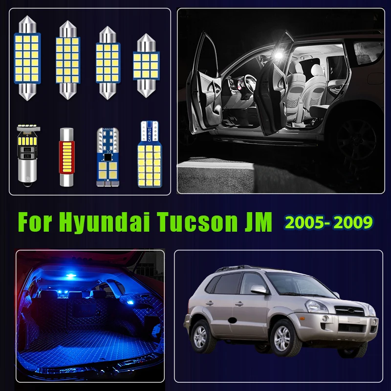 

Для Hyundai Tucson MK1 1 I JM 2004-2009: Светодиодные лампы для салона, лампа для чтения, освещение багажника, аксессуары