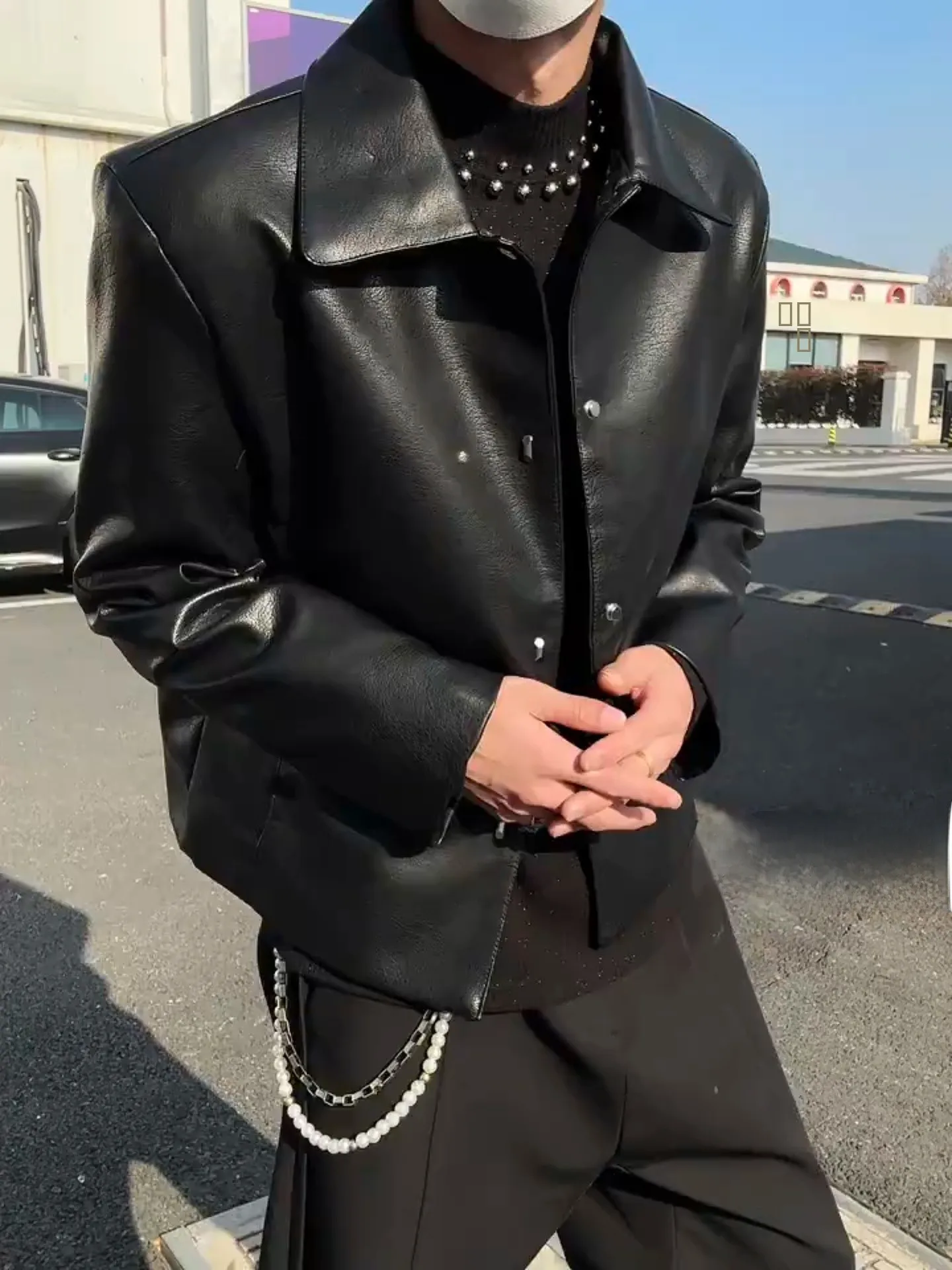 

Bla ort Padded oulder Motorcycle Jaet Men's Winter Thiened Cotton Warm High-End Feel Cool Cotton Coat Leather Jaet