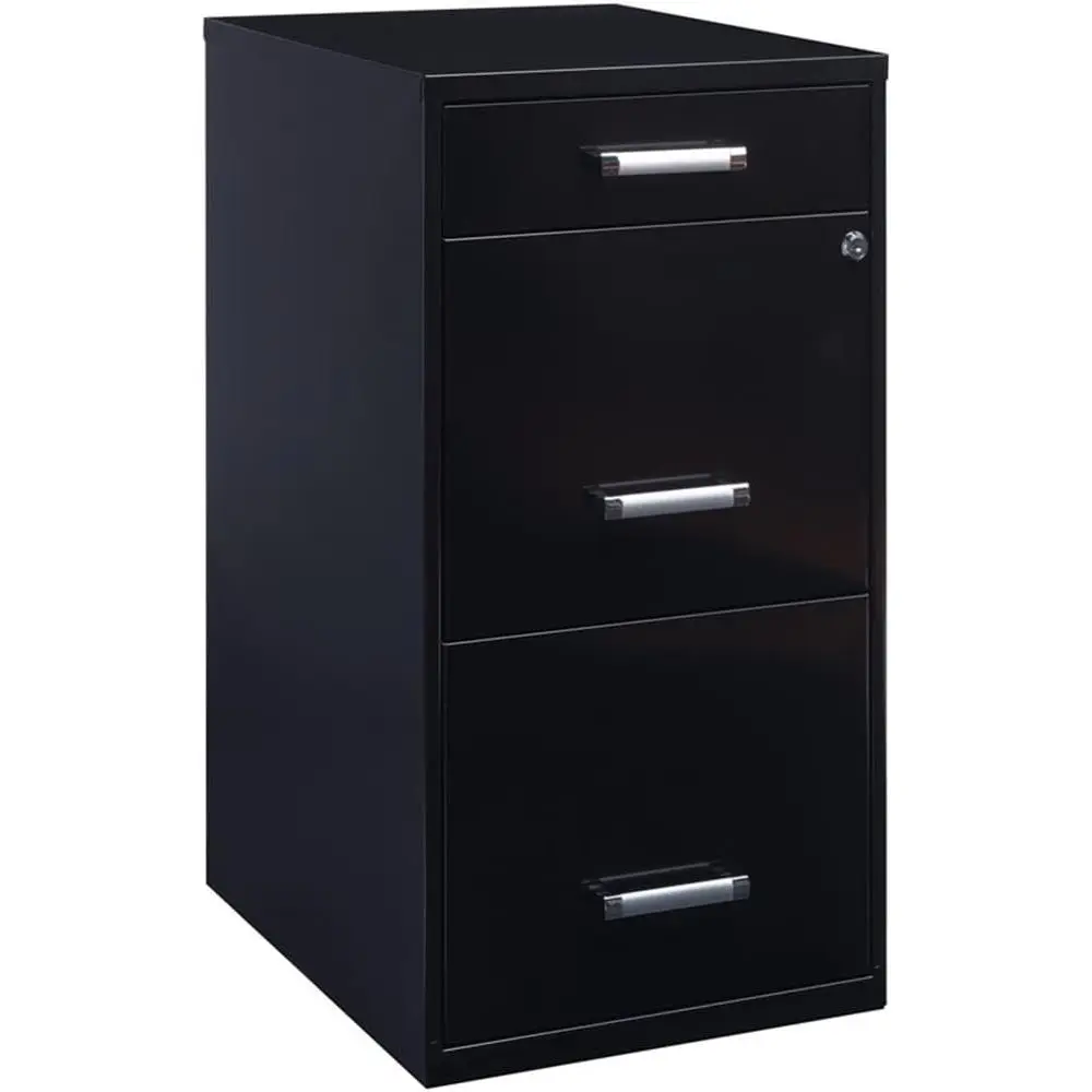 

3-Drawer Metal Filing Cabinet, 27.32 H X 14.25 W X 18.00 D, Black, Lockable Storage for Letter Files, Pre-Assembled Office Organ